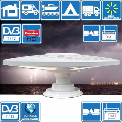 HELIO - Omnidirectional Amplified Digital HD TV Aerial Antenna 33dB High Gain Booster. Freeview UHF FM DAB. 12V / 24V ideal for Motorhome HGV Truck Caravan Boat Camping by Unispectra® (Magnet)