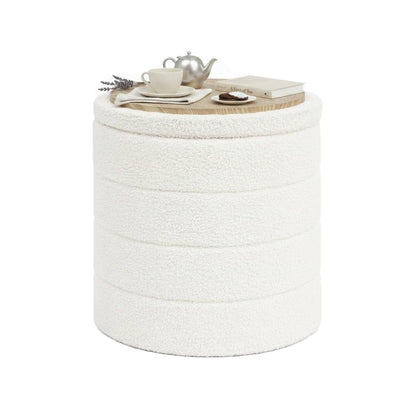 Bonlife Boucle Ottoman Storage, Foot Rest Stool Seat, Folding Footstool for Living Room, Sherpa Ottoman for Bedroom, Cream, 43x43x45 cm