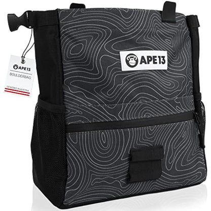 APE13® Chalkbag Boulder Set Consisting of Chalk Bag, Boulder Brush, Chalk (as Set & Single) - Perfect Bouldering Gift and Enough Space for Boulder Accessories