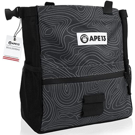 APE13® Chalkbag Boulder Set Consisting of Chalk Bag, Boulder Brush, Chalk (as Set & Single) - Perfect Bouldering Gift and Enough Space for Boulder Accessories