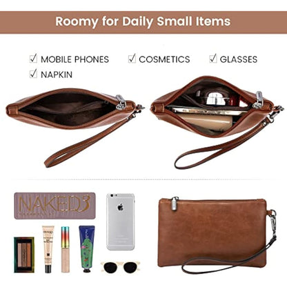 LOVEVOOK Laptop Bags for Women,15.6 Inch PU Leather Tote Bag with Wristlet Pouch, Retro Ladies Handbag Shoulder Bag Briefcase for Work School Office Business,Brown