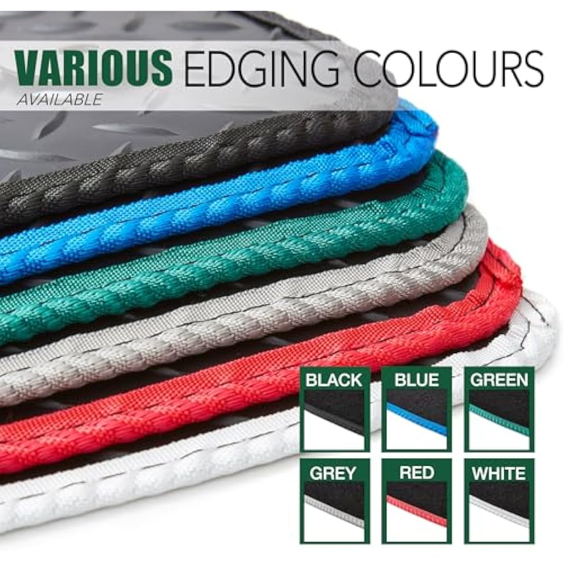 GCM - Van Floor Mats for Renault Trafic Van 2014 to Present Full Floor Protection - Anti Slip & Fit Rubber Van Mats with Clips Easy to Clean Heavy Duty for All-Weather - Green Edging, Rubber