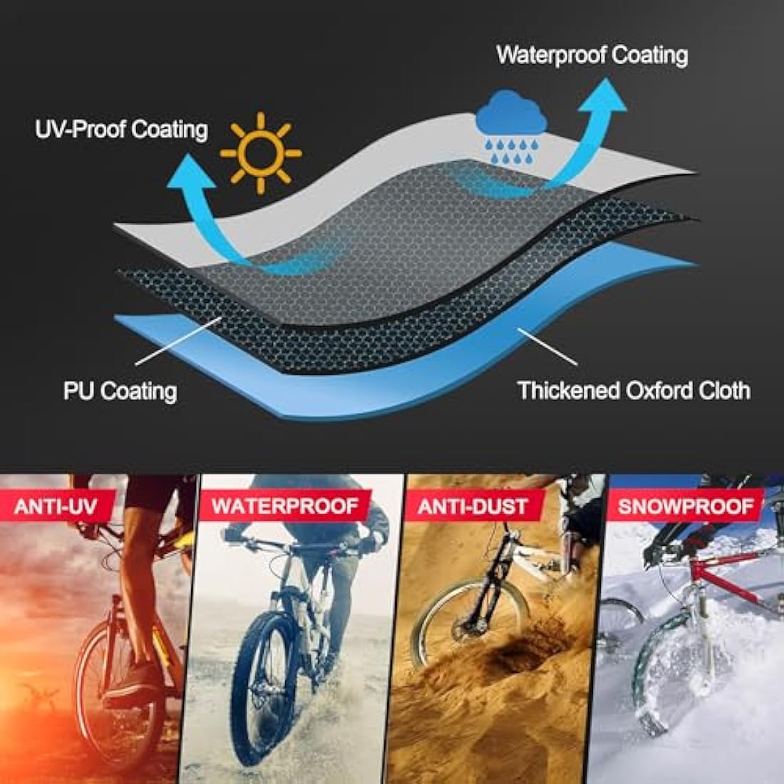 Zettum Bike Cover for 1 Bikes - Stationary Bike Covers for Outside Storage Waterproof Outdoor & Heavy Duty, 600D PU Coating Bicycle Covers for 1 Bike Mountain Bikes, Road Bike, Beach Cruiser Bike