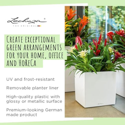 Lechuza Self Watering Plant Pot CUBE 40 Garden Flower Indoor and Outdoor Plastic Planter with Drainage Hole H40 L40 W40 cm Charcoal Metallic
