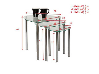 ASPECT Arena Set of 3 Nesting END Side Table-Clear Glass,Chrome Legs, 48x48x46 cm
