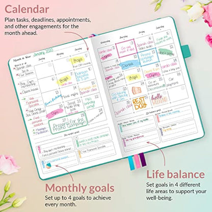 GoGirl Planner and Organizer for Women - A5 Size Weekly Planner, Goals Journal & Agenda to Improve Time Management, Productivity & Live Happier. Undated - Start Anytime, Lasts 1 Year - Turquoise