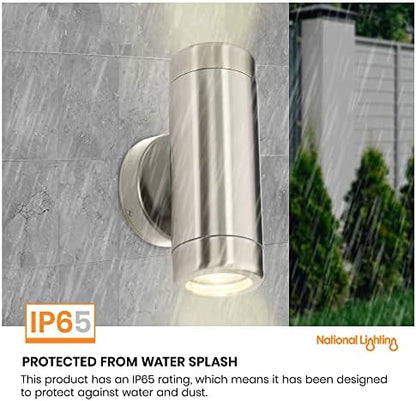 National Lighting Marine Grade Spot Lights - Outdoor Up Down Lights - Stainless Steel IP65 Rated Waterproof Wall Light Spotlights for Coastal Areas - Max 35W Halogen or GU10 LED (Not Included)