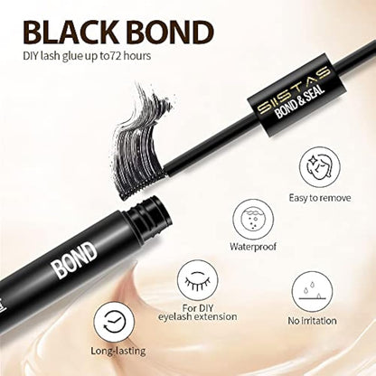 Lash Bond and Seal, Cluster Eyelash Glue for DIY Individual Eyelash Extensions,Super Strong Hold Cluster Lash Adhesive， Waterproof, Mascara Wand Individual Lashes Glue for Sensitive Eyes