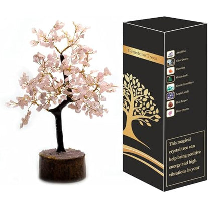 Wonder Care WC Rose Quartz Crystal Tree for Positive Energy, Home Decorations and Healing with M-Seal & Golden Wire | Money Decor Pink Feng Shui (300 Beads)…, quartz_Mseal_Tree