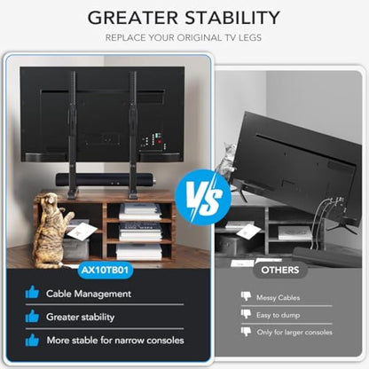 Universal Table Top TV Stand Base Replacement for Most 24 to 86 Inch LCD LED TVs, 7 Height Adjustable TV Legs with Cable Management Hold up to 68kg, Max VESA 800x600mm, Black AX10TB01