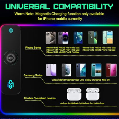 GIM Wireless Charging RGB Gaming Mouse Pad 15W, LED Mouse Mat 900x400x4MM, 10 Light Modes Extra Large Mousepad Non-Slip Rubber Base Computer Keyboard Mat for Gaming (Black-Max)