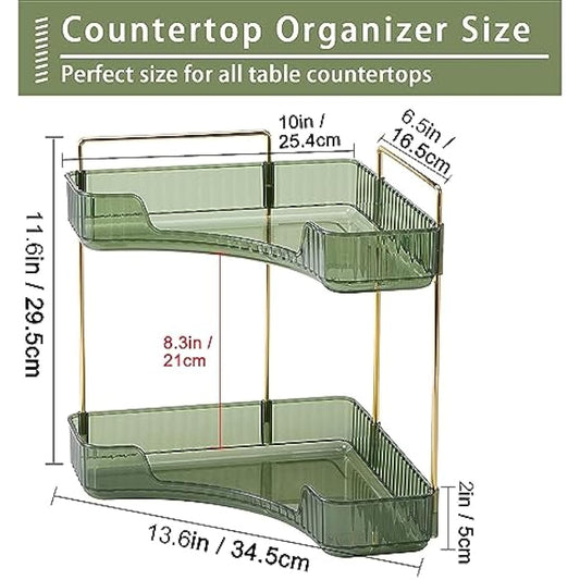 Baoswi 2-Tier Green Corner Makeup & Skincare Organiser, Perfume & Dressing Table Organiser, Triangle Corner Storage