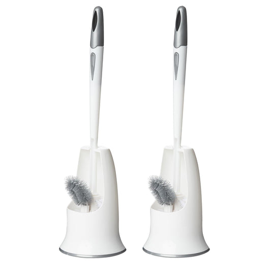 Ryhiac 2 Pack Toilet Brush with Holder for Bathroom, Double Brush Head with Bottom Edge, Home Cleaning Brush Set with Long Handle (Pack of 2 Grey