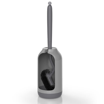 HAMITOR Toilet Bowl Brush Holder Set: Bathroom Deep Cleaning Toilet Cleaner Scrubber Under Rim with Curved Bristle for Dead Corner Clean