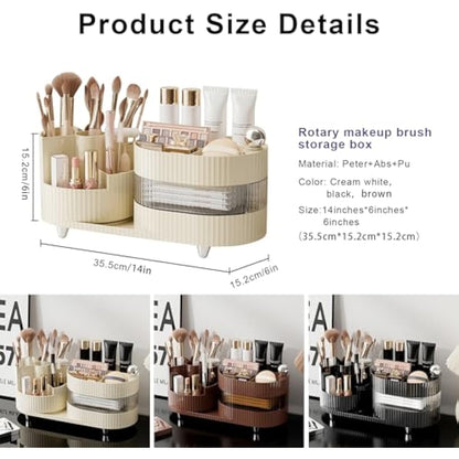 DASITON Makeup Organiser, 360° Rotating Makeup Brush Holder, Large Capacity Cosmetic Display Case Dressing Table Organiser, Makeup and Skincare Storage Organiser for Vanity, Bathroom, Desk (Cream 02)
