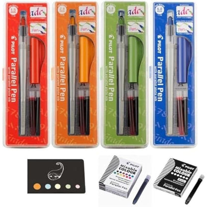 Set of 4 Parallel Pen Cases: 1.5 mm + 2.4 mm + 3.8 mm + 6 mm + 12 Assorted Colours + 6 Black Cartridges + 1 Blumie Adhesive Index