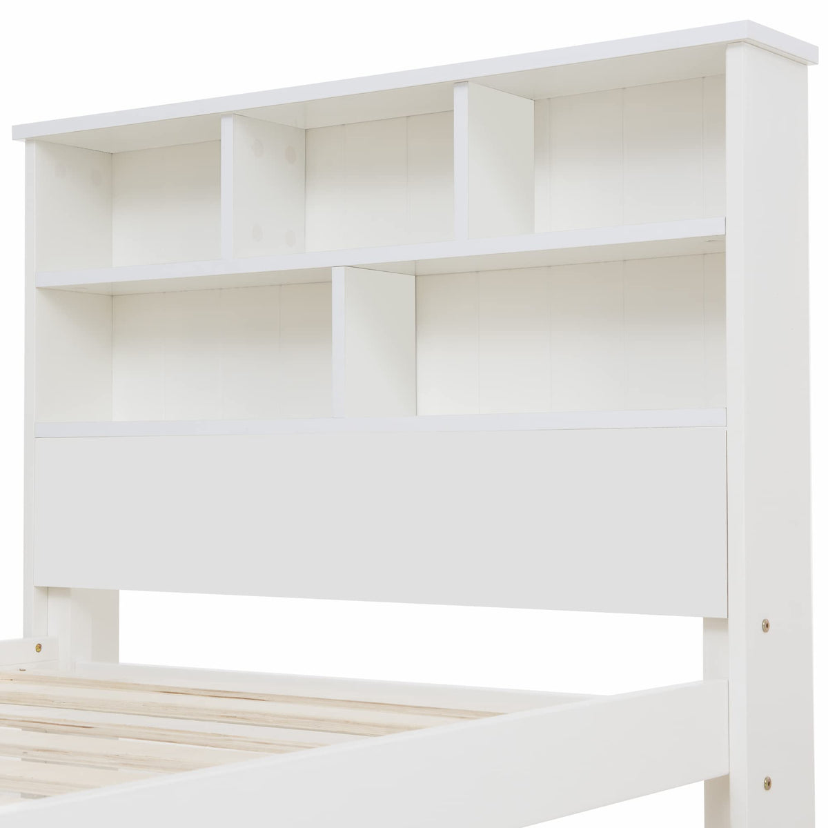 BTM Wooden Bed Frame with Shelves,Wooden Storage Bed, Shelf Headboard, Single Bed for Adult,Kids, Teenagers - 3FT (90 x 190 cm), White