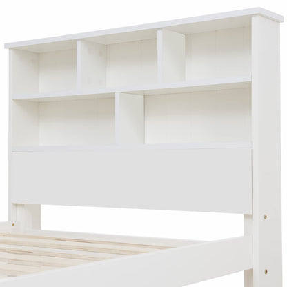 BTM Wooden Bed Frame with Shelves,Wooden Storage Bed, Shelf Headboard, Single Bed for Adult,Kids, Teenagers - 3FT (90 x 190 cm), White