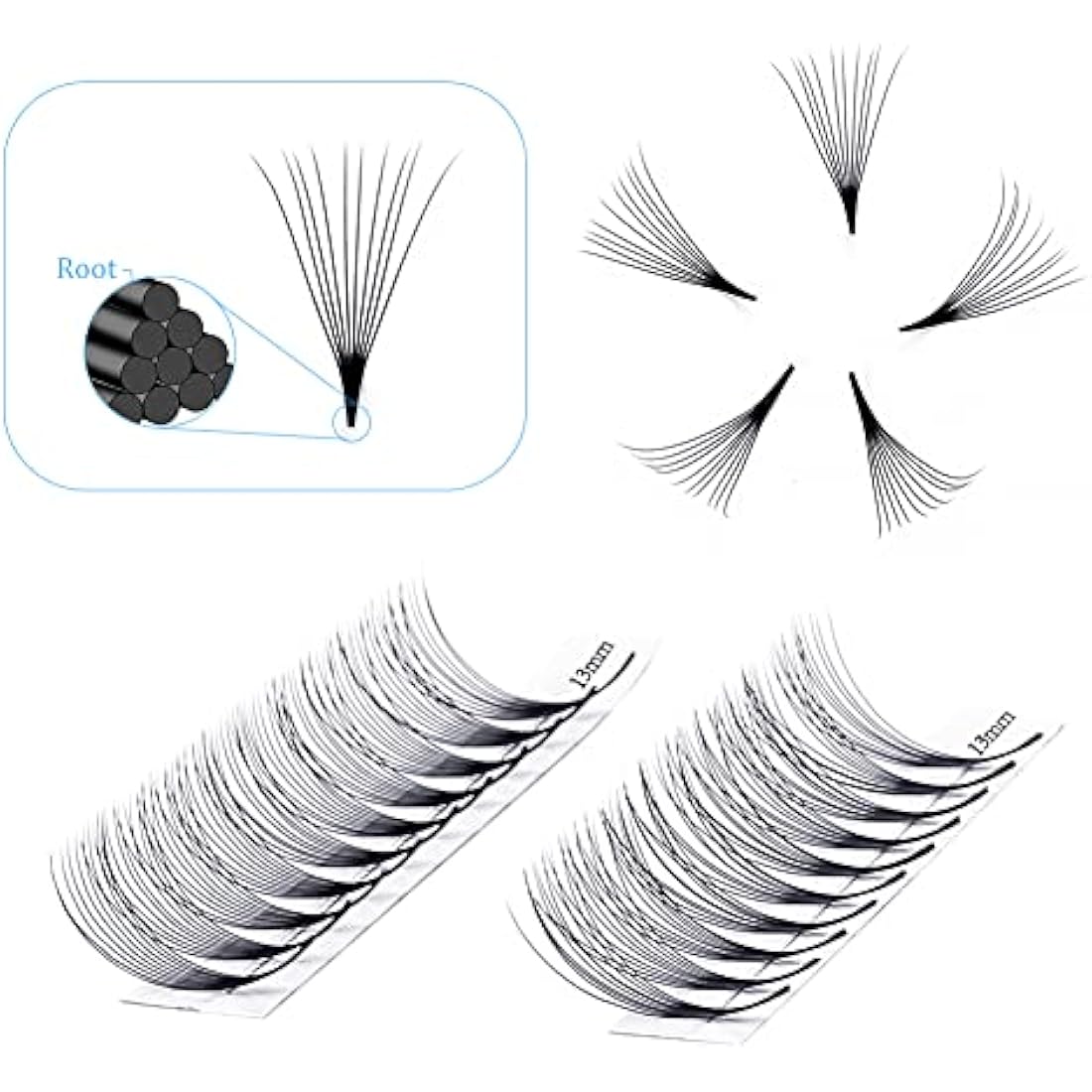 Pre Made Fan Eyelash Extensions 10D Fans 0.07mm C Curl 8-14mm Mix 10D Cluster Eyelash Extension Premade Fans Volume Russian Individual Lashes Cluster Gemerry Fan Lash Extensions(0.07-10D-C curl-Mix)