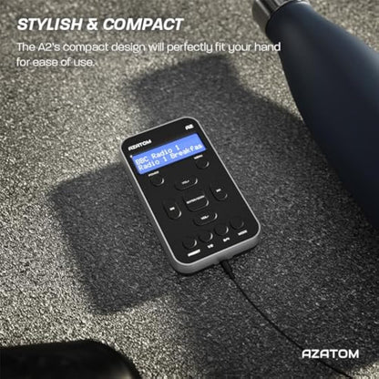 Portable DAB/DAB+ & FM Digital Radio | Sports Earphones Included | Clear Digital Display | Rechargeable Battery (10-12 Hours) | Perfect for Sports, Hiking or Working | AZATOM A2 (Silver/Black)