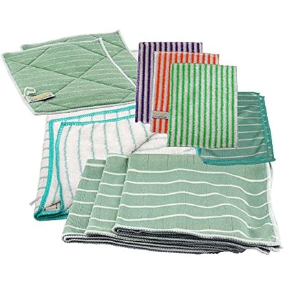 Bamboo Towel Set – For Streak-Free Glass and Window Cleaning – With one Drying Cloth, Small and Large Cleaning Pads, and 3 Bamboo Towels