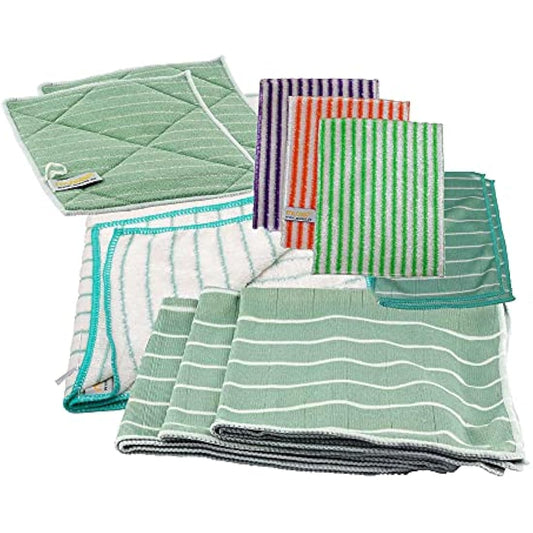 Bamboo Towel Set – For Streak-Free Glass and Window Cleaning – With one Drying Cloth, Small and Large Cleaning Pads, and 3 Bamboo Towels