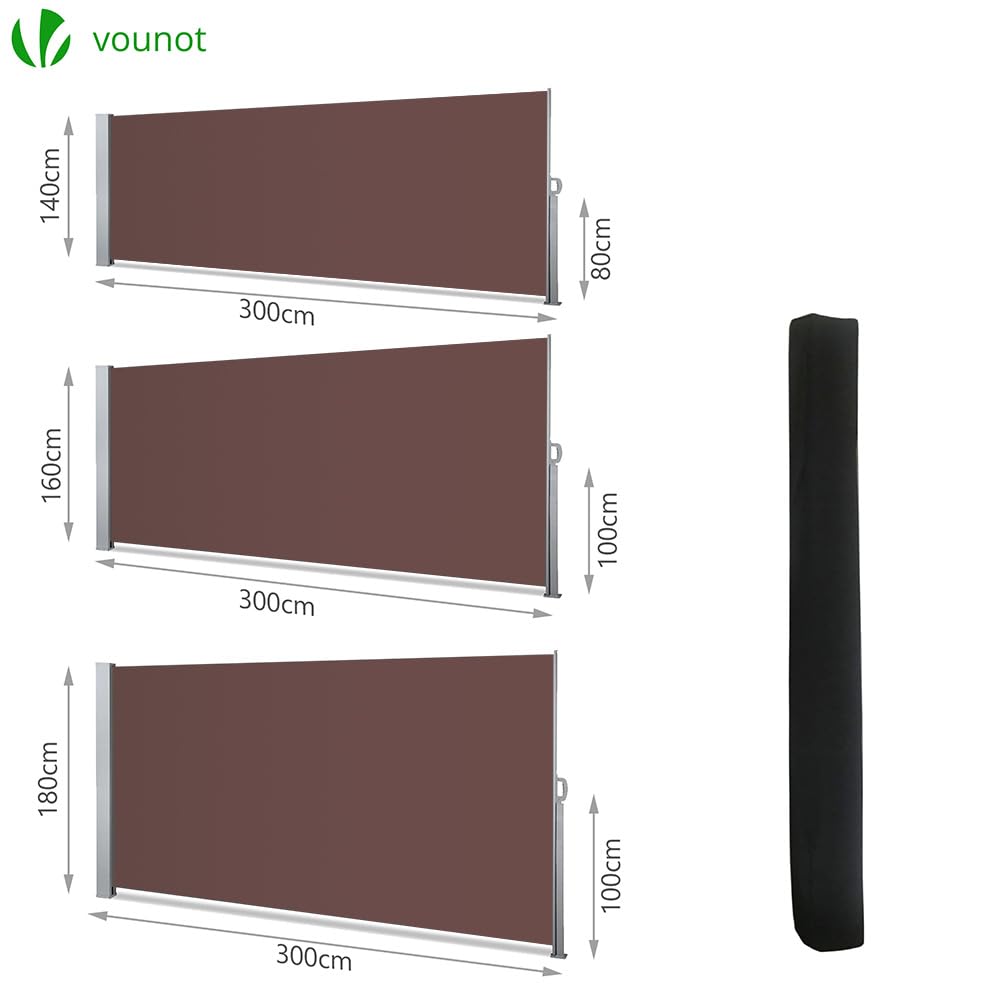 VOUNOT Retractable Side Awning, Outdoor Privacy Protection Screen for Garden, Balcony, Terrace, 180 x 300 cm, Dark Brown