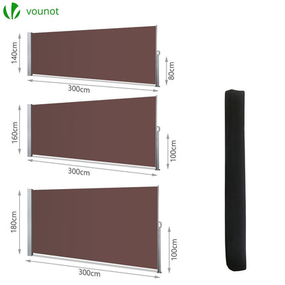 VOUNOT Retractable Side Awning, Outdoor Privacy Protection Screen for Garden, Balcony, Terrace, 180 x 300 cm, Dark Brown