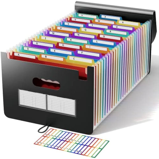 ABC life 26 Pockets Expanding File Folder/Portable Accordion File Organiser A4 Size/Plastic Expandable Filling Box/Accordian Document Coupon Bill Receipt Paperwork Organiser, A-Z Alphabet Colored Tabs