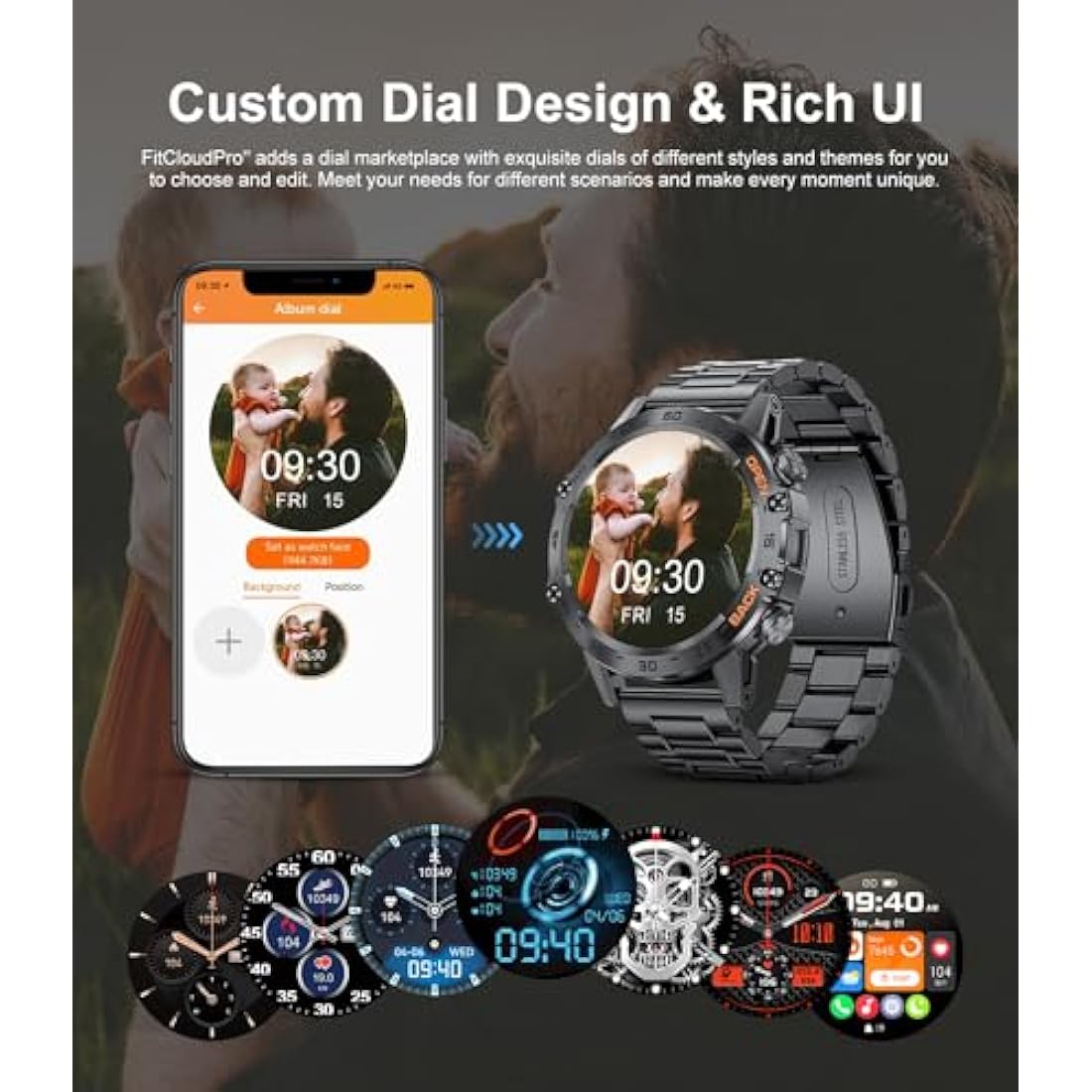 FEELNEVER Smart Watch for Men with Wireless Call Function, Military Smartwatch with Heart Rate SpO2 Blood Pressure Sleep Monitor, IP67 Waterproof Tactical Fitness Watch for Android iPhone Phone, Black