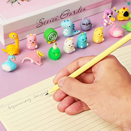 yuechen 30 Cartoon Pencils for Children,Funky Pencils with Toppers,Triangle Cute Animal Pencil,Party Favours Bags Fillers for Kids Birthday Gift For Boy Girl