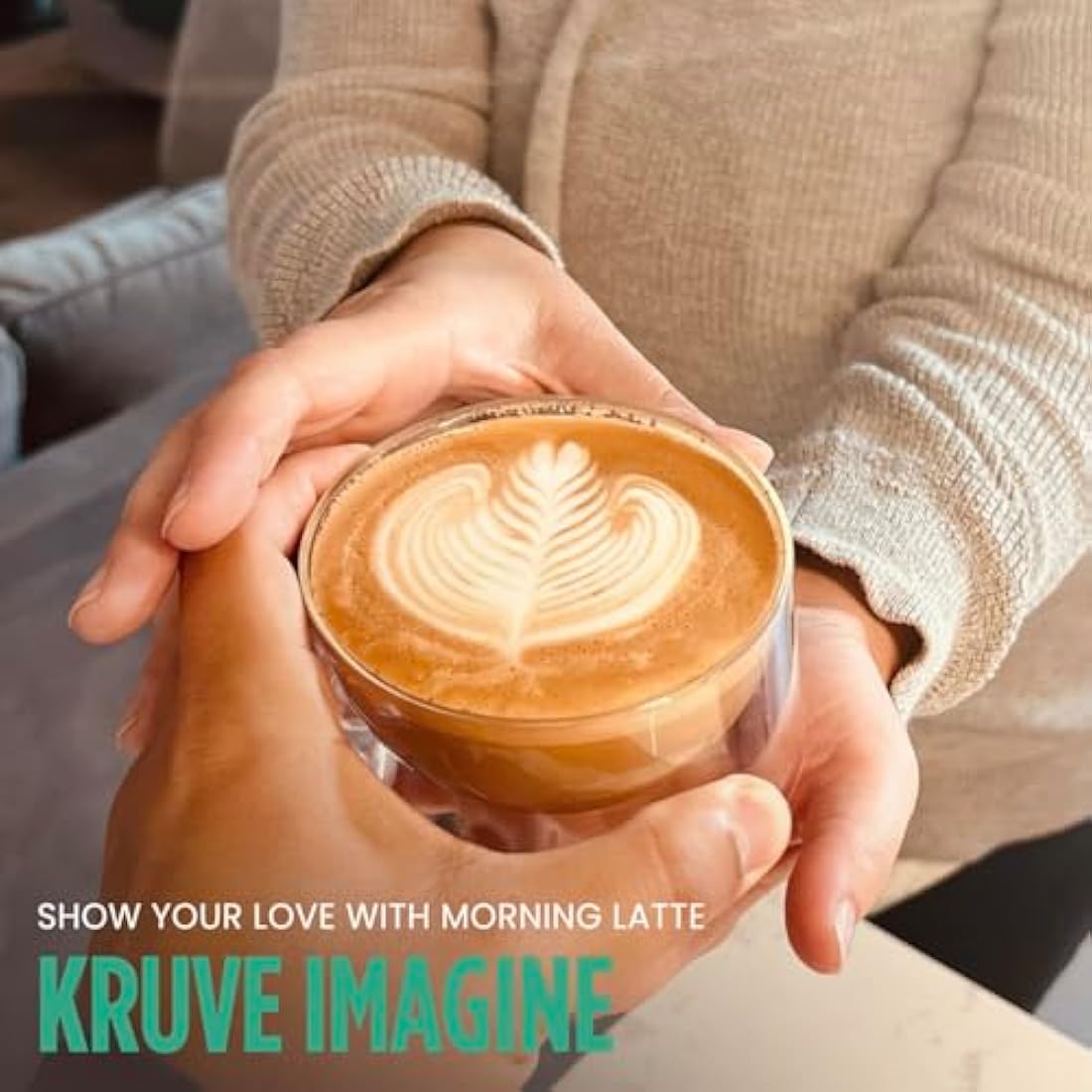 KRUVE IMAGINE Coffee Cups - Handcrafted Double-Wall Glass Cups (Set of Two, 8.5oz/250ml) - Perfect for Latte Art and Espresso - Durable Borosilicate Glass - Ideal for Coffee Mugs Lovers - Latte