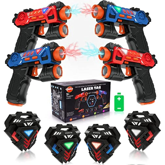 VATOS Laser Tag Guns Set,Infrared Mini Laser Tag for Kids with Badges 4 Pack,Laser Tag Game 4 Players Indoor Outdoor,Laser Tag Blaster,Group Activity Fun Toy for Kids Age 4 5 6 7 Boys Girls