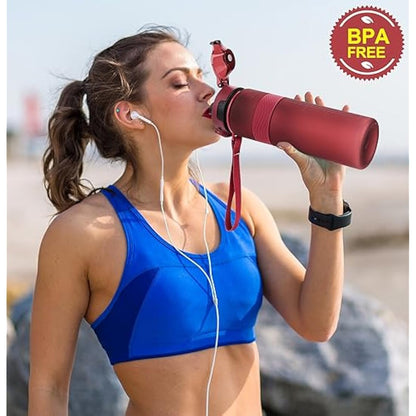 CodiCile Water Bottle, BPA Free 1l Water Bottle Leak Proof Drinks Bottle, Large Sports Bottle Great for Gym, School, Office and Travel (Red)