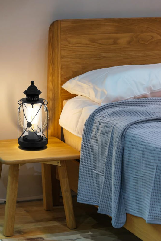 Eglo Bradford Table lamp, 1-Flame Vintage Table Light, Lantern, Bedside lamp Made of Steel, Colour: Black, Glass: Clear, Socket: E27, incl. Switch