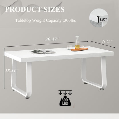 HSH White Oak Coffee Table, 55D×100W×46.5H cm, Rustic Industrial Wooden Coffee Table for Living Room Bedroom Office