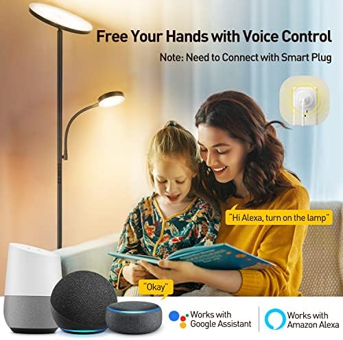 OUTON LED Floor Lamp with Reading Lamp, Mother/Father Parent & Child Uplighter and Spotlight Design, Dimmable Standing Lamp, Remote & Touch Control for Living Room Bedroom Office, Black