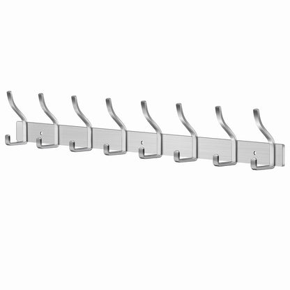 MEIJO Coat Hooks Wall Mounted Stainless Steel, Silver Coat Rack Wall Mounted with 8 Hooks Heavy Duty Coat Hooks for Door, Bathroom, Bedroom, Kitchen