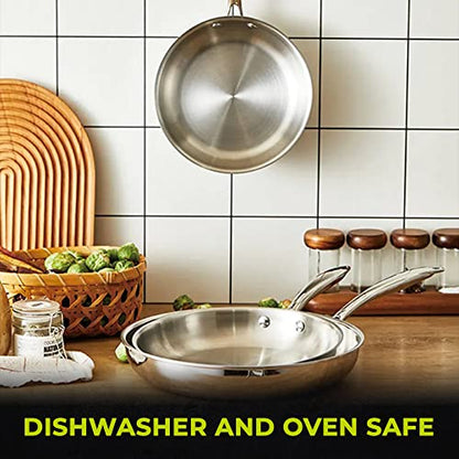 SEIDO Stainless Steel Frying Pan Induction Uncoated Non-Toxic Triply Cookware 24cm PFOA PFAS Free Dishwasher & Oven Safe 260C, New ThermoCore 5ply