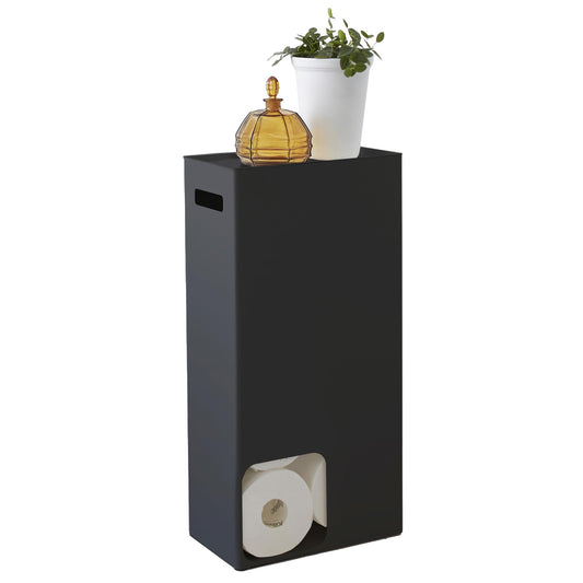 YAMAZAKI Home Bathroom Tissue Storage Stand | Steel | Toilet Paper Stocker, Alloy, Black, One Size