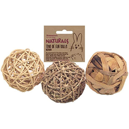 Rosewood Naturals Trio of Fun Balls, Small Animal Activity Toys, Natural Materials Hand Woven for Small Animals (1 x Pack of 3 Balls)