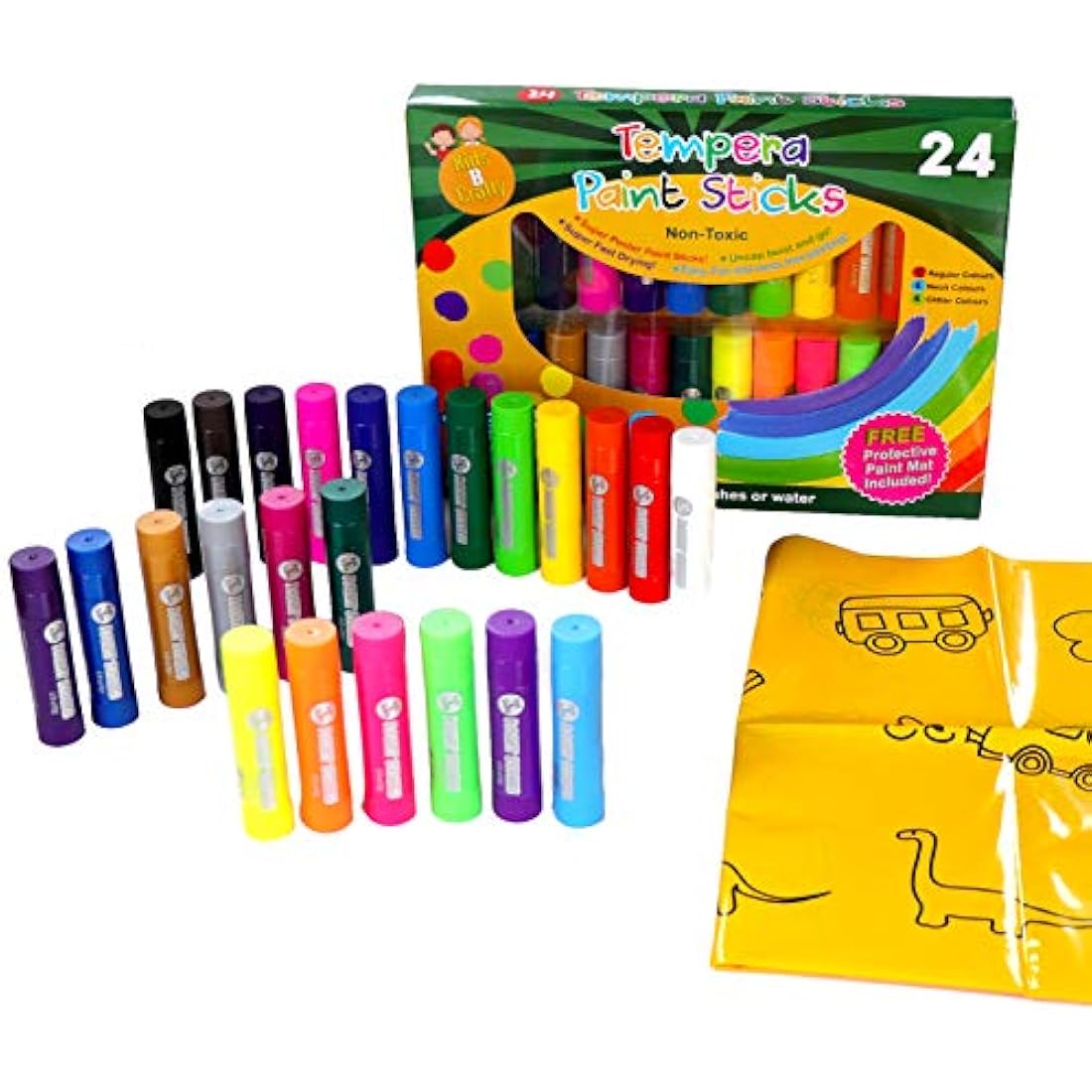 Paint Sticks for Children – 24 Washable Mess-Free Painting & Colouring with Free Mat – Non-Toxic, Fast-Drying Art Set for Kids & Toddler Activities