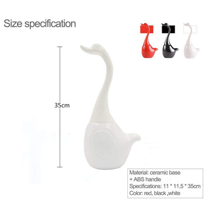 Toilet Brush and Holder, Bathroom Full Closed Toilet Brush Set Base long Plastic Handle Cleaning Brush Novelty Swan toilet brush (White)
