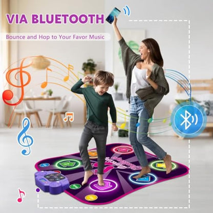 INSTOY Light Up Dance Mat for Girls：Dance Toys for 4 5 6 7 8 9 10 Year Old Girl Gifts - Music Dancing Game Pad with 5 Game Modes & Wireless Bluetooth - Birthday Gifts for Girls Boys Age 3-10