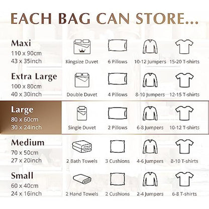 GENIE SPACE Premium Vacuum Storage Bags for Drawers, Suitcases and Wardrobes - Airtight, Odour-Proof, Reusable - Double Zipper Seal Compact Organiser - 80x60 cm, 6-Pack, Large
