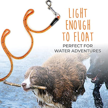 Mighty Paw Check Cord | Light Weight 9m/30ft Dog Training Lead. Durable, Weather Resistant Climbers’ Rope with Reflective Stitching. Perfect for Training, Swimming, Hunting, Camping. (Orange)