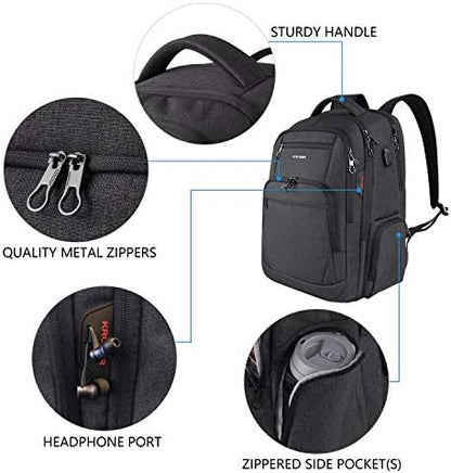 KROSER School Laptop Backpack 17.3 Inch Large Travel Computer Backpack Water-Repellent Daypack with USB Charging Port & Headphone Interface RFID Pockets