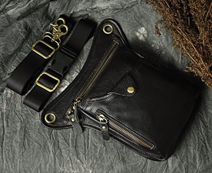 Le'aokuu Mens Genuine Leather Messenger Shoulder Bag Waist Bag Pack Drop Leg Bag Motorcycle 833