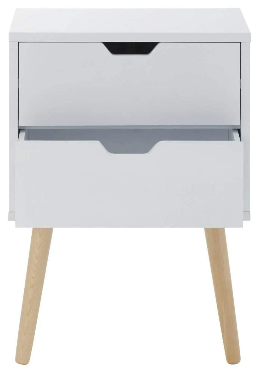 GFW Nyborg Set of 2 Bedside Cabinets, Dark Grey 2 Drawer Scandi Nightstands with Wooden Legs and Cut-Out Handles