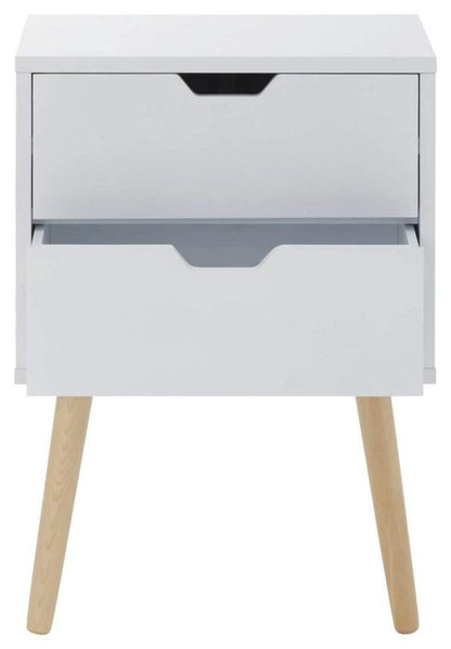 GFW Nyborg Set of 2 Bedside Cabinets, Dark Grey 2 Drawer Scandi Nightstands with Wooden Legs and Cut-Out Handles